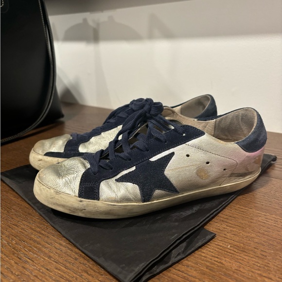 Golden Goose Superstar Silver Navy Sneakers - Picture 1 of 5